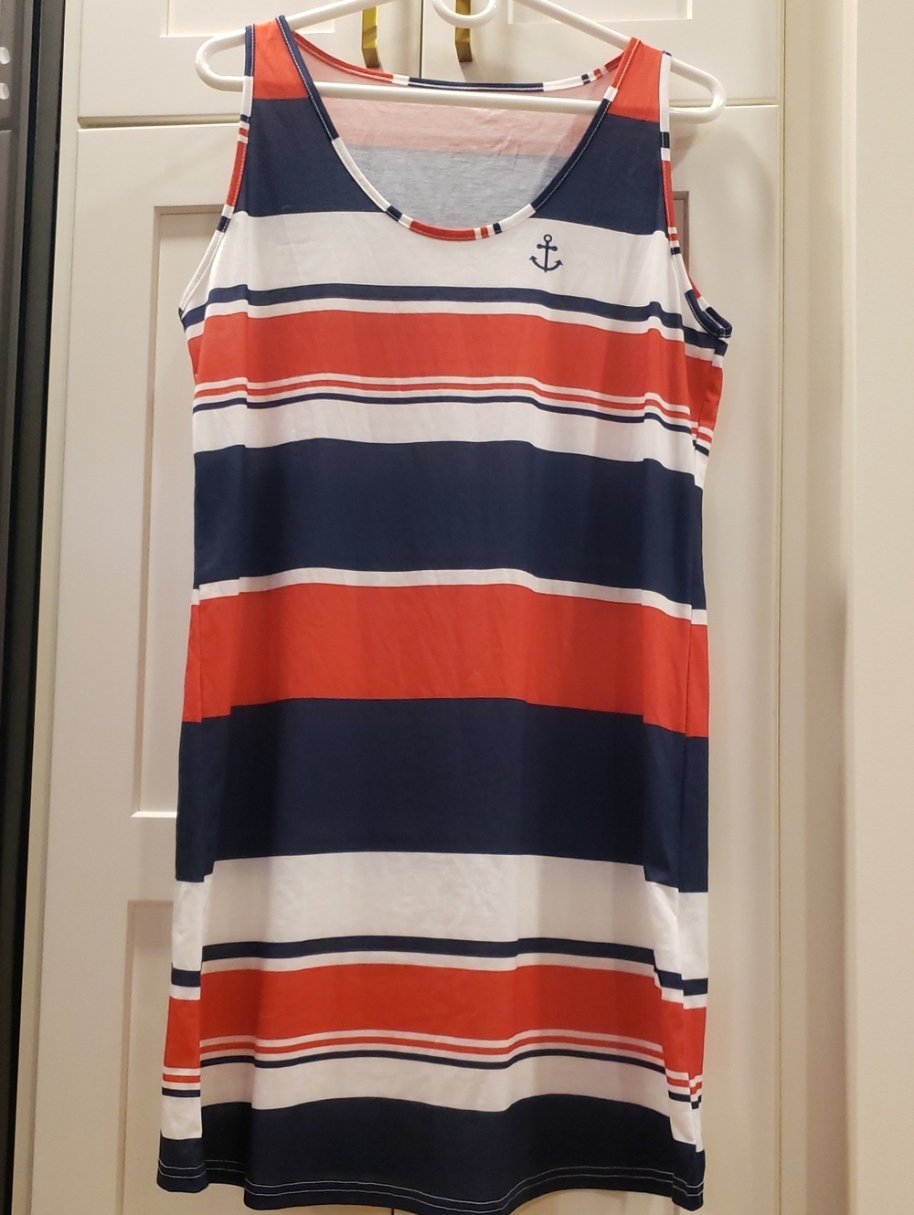 Women Striped Tank Dress - Navy, Red & White, Size XL